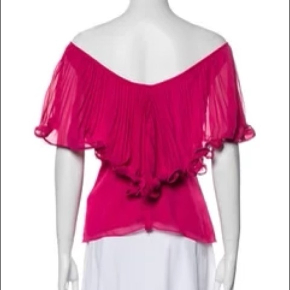 BADGLEY MISCHKA ruffle pink rear V Blouse retro overlay women’s medium blouse - Picture 8 of 10